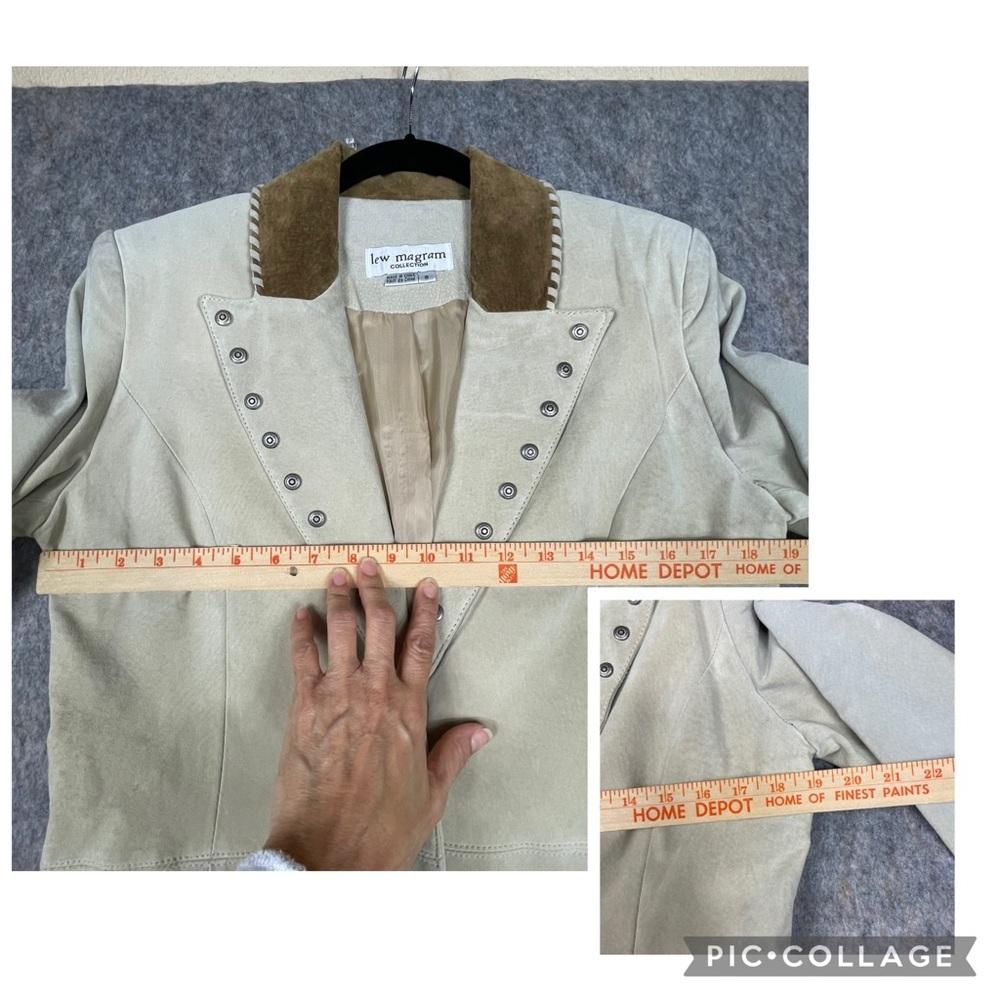 Vtg Lew Margam Leather Suede Western Aspen Whipstitch Studs Mid-Length Coat-Sz 8 - Picture 14 of 16